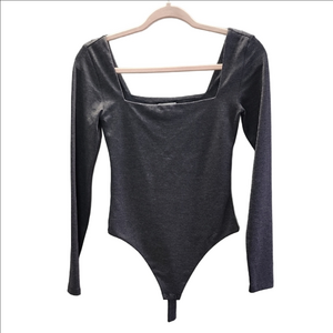 ARITZIA Contour dark gray square neck long sleeve bodysuit
